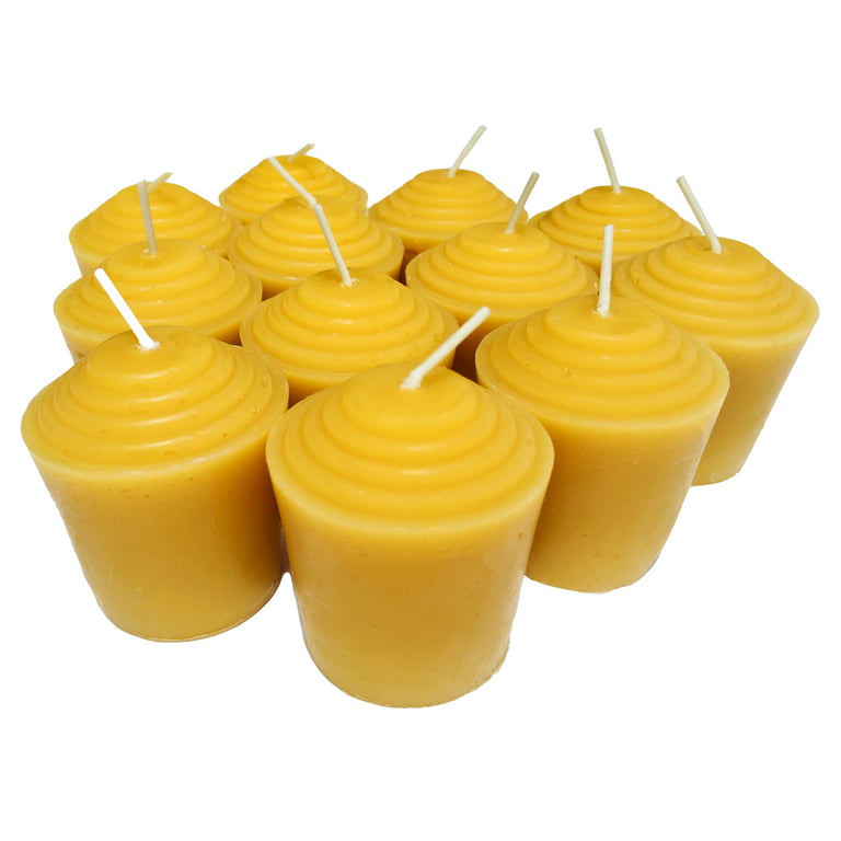 BeeTheLight Beeswax Votive Candles - 12 Pack, Over 120 Hours - 100% Pure Bees Wax - Unscented - All Natural Light Honey Scent, Size: 2.1
