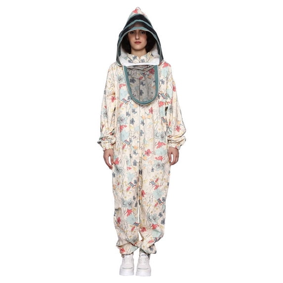 Beeattire Professional Bee Suit with Easy Veil- Thick Cotton Bee Suit Women Floral Multicolor Printed with YKK Metal Zippers with Gloves (XS)