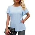 thumbnail image 1 of Beecarchil Women Casual Ruffle Short Sleeve Tops Summer Crew Neck Eyelet Shirts Flowy Dressy Tunic Blouses Light Blue S, 1 of 4