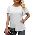 thumbnail image 1 of Beecarchil Women Casual Ruffle Short Sleeve Tops Summer Crew Neck Eyelet Shirts Flowy Dressy Tunic Blouses White L, 1 of 4