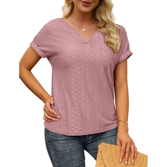 Beecarchil Women's Short Sleeve V Neck Soft Casual Tunic T Shirt Top Brick Red M