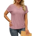 thumbnail image 1 of Beecarchil Women's Short Sleeve V Neck Soft Casual Tunic T Shirt Top Brick Red XL, 1 of 4