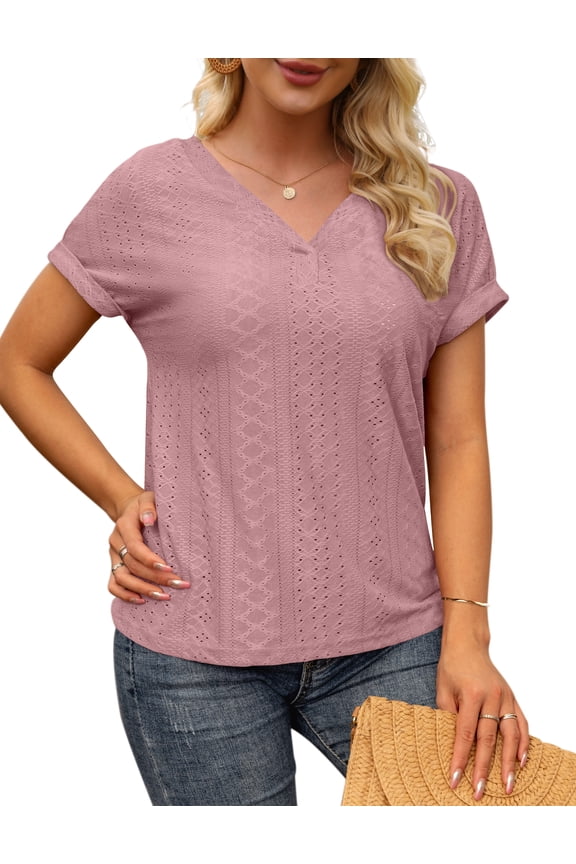 Women's Short Sleeve V Neck Soft Casual Tunic T Shirt Top Brick Red XL