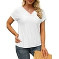 thumbnail image 1 of Beecarchil Women's Short Sleeve V Neck Soft Casual Tunic T Shirt Top White XL, 1 of 4