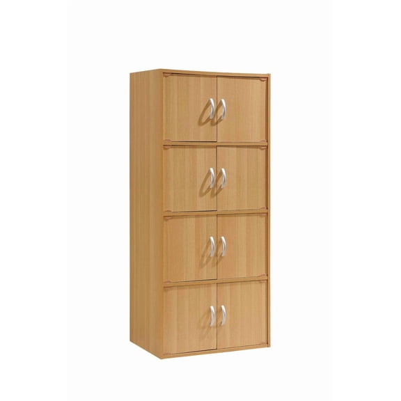 Beech Finish Modular Cube Storage Cabinet With 4 Double-Door Compartments