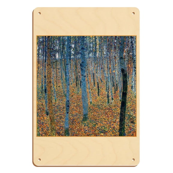 Beech Grove I - From an Original Color Painting by Gustav Klimt c.1902 - 8 x 12 inch Vintage Wood Art Sign