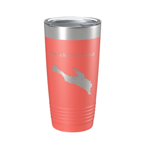Beech Hill Pond Tumbler Lake Map Travel Mug Insulated Laser Engraved Coffee Cup Maine 20 oz Coral