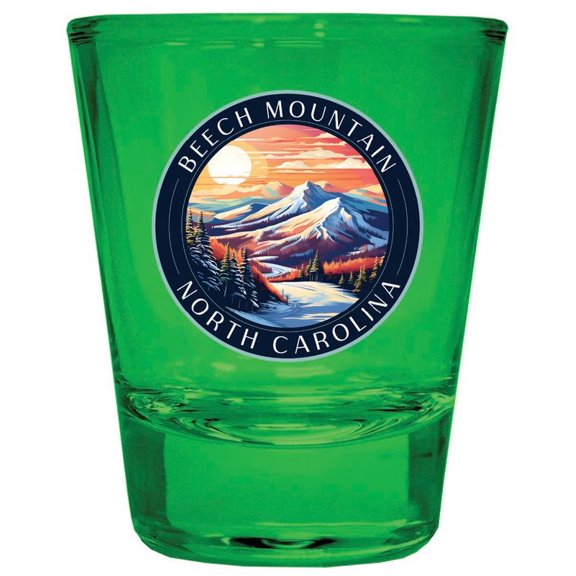 Beech Mountain North Carolina Design B Souvenir Full Color 2 oz Round Shot Glass Green