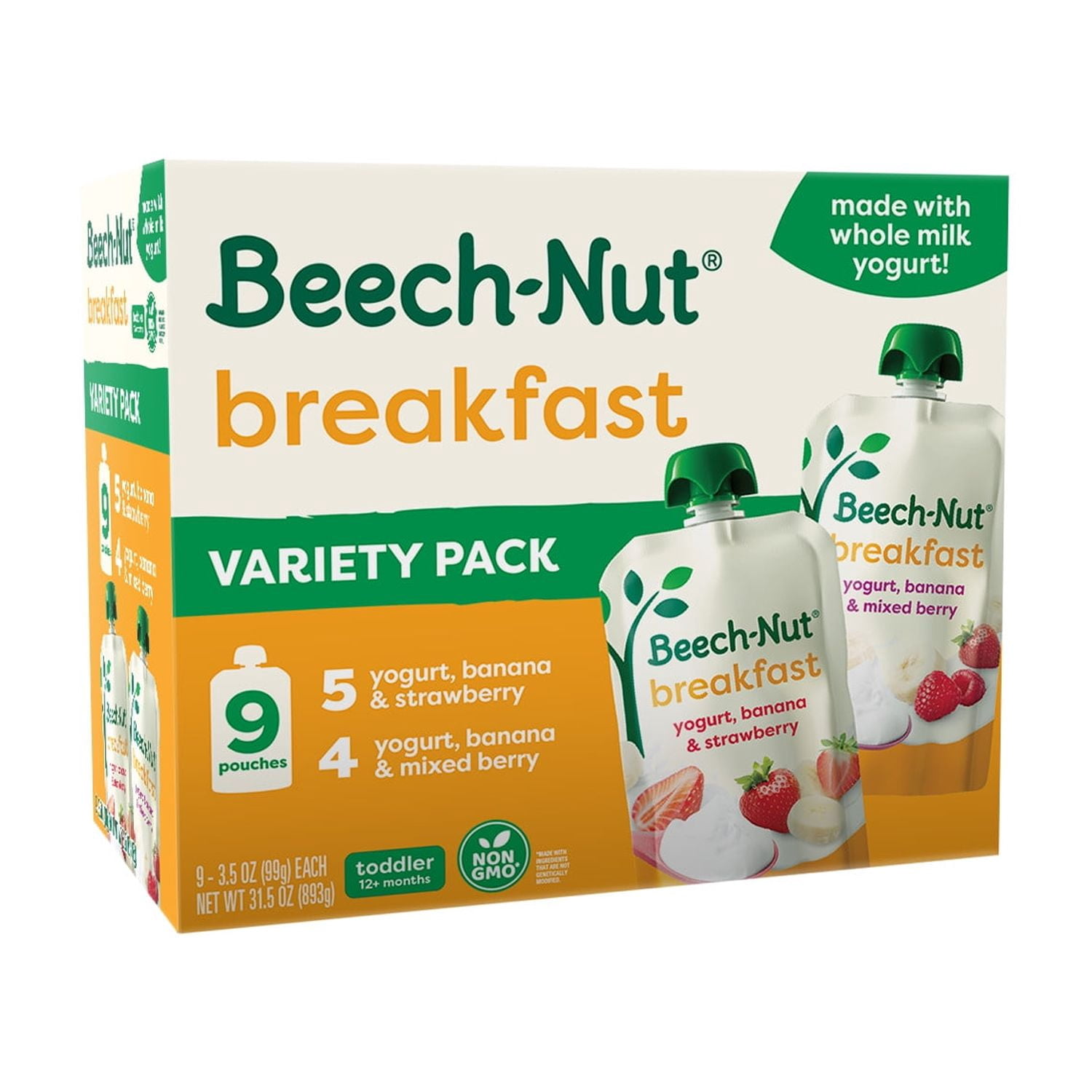 Beech-Nut Fruit & Yogurt Baby Food Pouches, Breakfast Variety Pack, 3.5 oz Pouch (9 Pack)