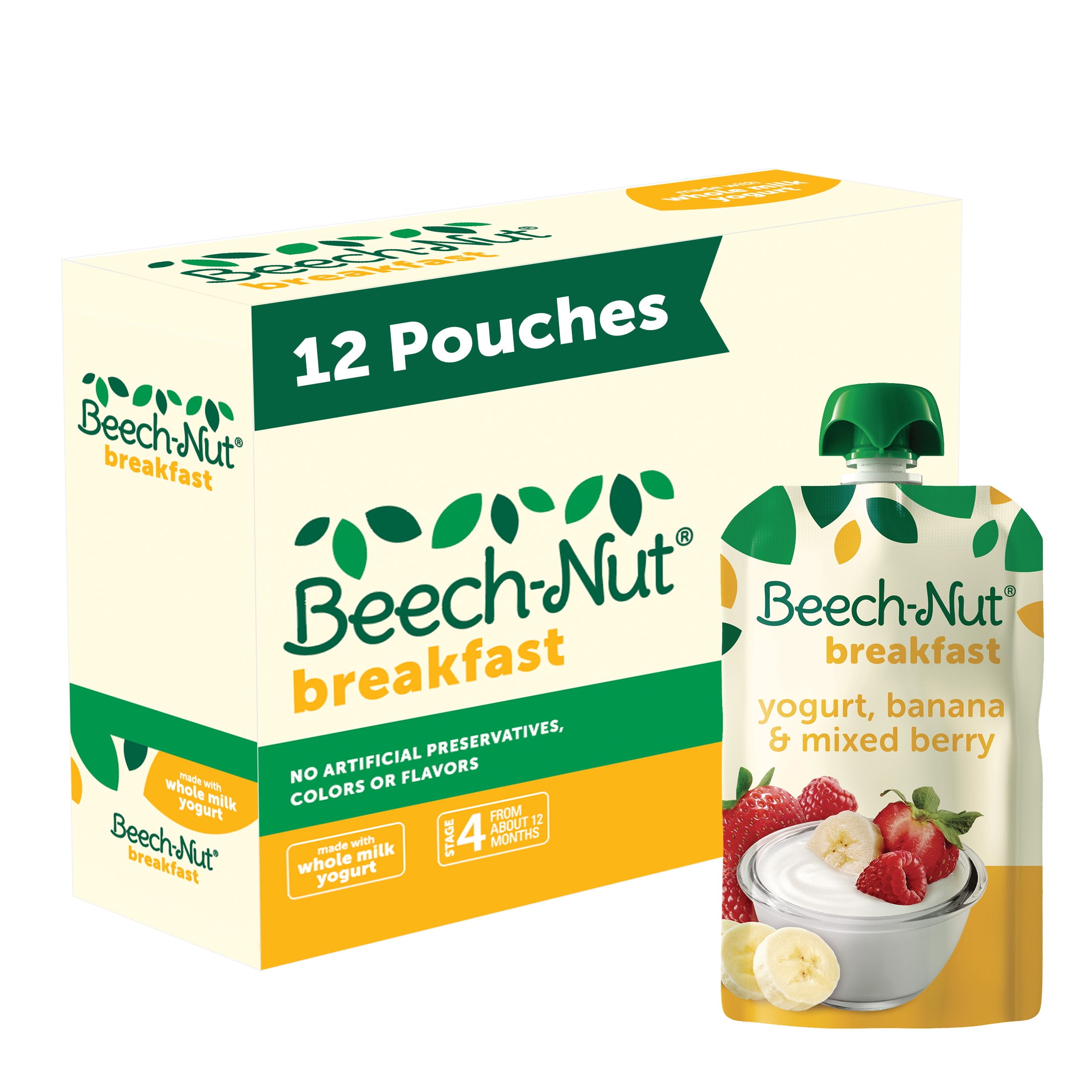 BEECH-NUT NUTRITION Beech-Nut Breakfast Stage 4 Toddler Food, Yogurt Banana & Berry, 3.5 oz (12 Pack)