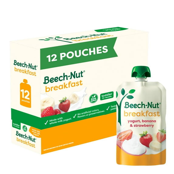 Beech-Nut Breakfast Stage 4 Toddler Food, Yogurt Banana & Strawberry, 3.5 oz (12 Pack)