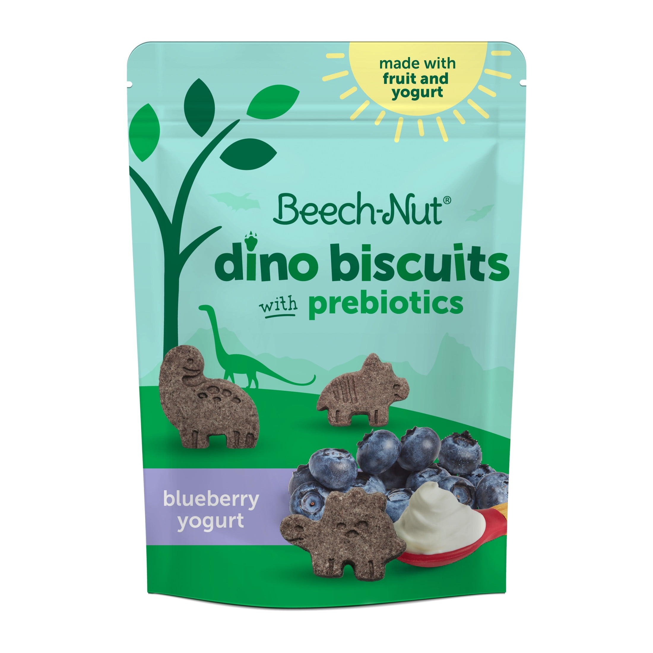 Beech-Nut Dino Biscuits with Prebiotics Blueberry Yogurt Baked Toddler Snack, 5 oz Bag