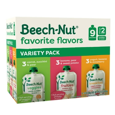 Beech-Nut Favorite Flavors Stage 2-4 Toddler Food Variety Pack, 3.5 oz Pouch (9 Pack)