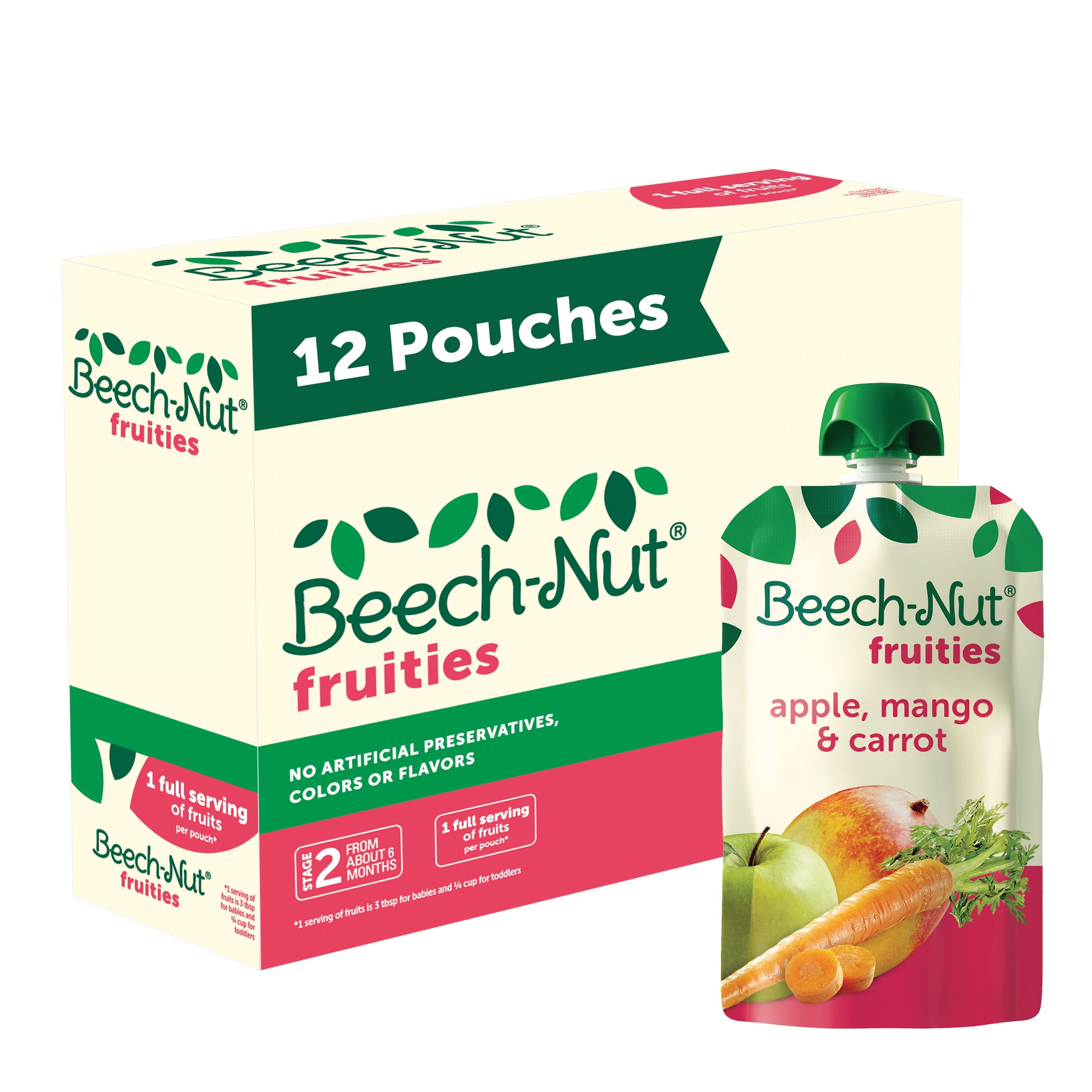 BEECH-NUT NUTRITION Beech-Nut Fruities Stage 2 Baby Food, Apple Mango & Carrot, 3.5 oz Pouch (12 Pack)