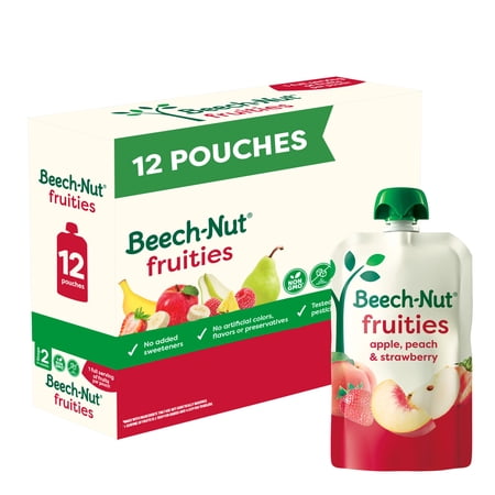 Beech-Nut Fruities Stage 2 Baby Food, Apple Peach & Strawberries, 3.5 oz Pouch (12 Pack)