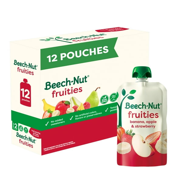 Beech-Nut Fruities Stage 2 Baby Food, Banana Apple & Strawberry, 3.5 oz Pouch (12 Pack)