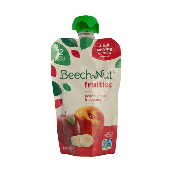 Beech-Nut Fruities Stage 2 Peach Apple & Banana Baby Food, 3.5 oz, Shelf Stable, Plastic Pouch, New