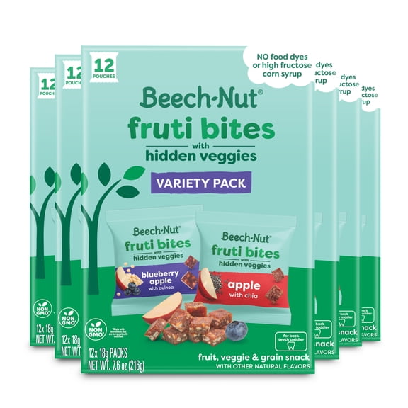 Beech-Nut Fruti Bites Toddler Snack with Hidden Veggies, Fruit Snack Variety Pack, 72 Pack