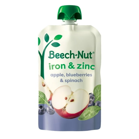Beech-Nut Iron & Zinc Stage 4 Toddler Food, Apple Blueberry & Spinach, 3.5 oz Pouch
