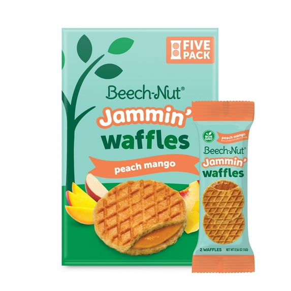 Beech-Nut Jammin' Waffles with Fruit Filling Toddler Snack, Peach Mango, 5 Pack