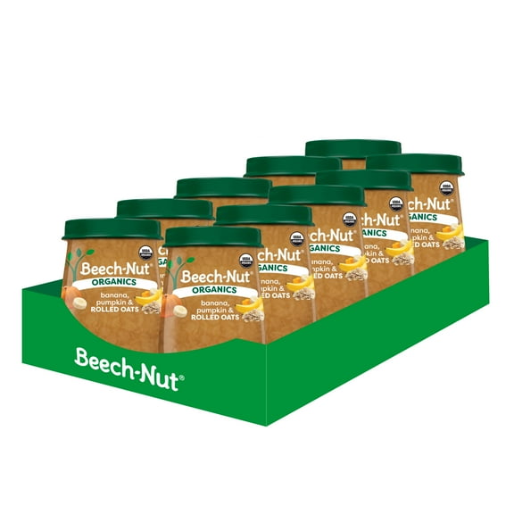Beech-Nut Organics Stage 3 Organic Baby Food, Banana Pumpkin & Oats, 4 oz Jar (10 Pack)