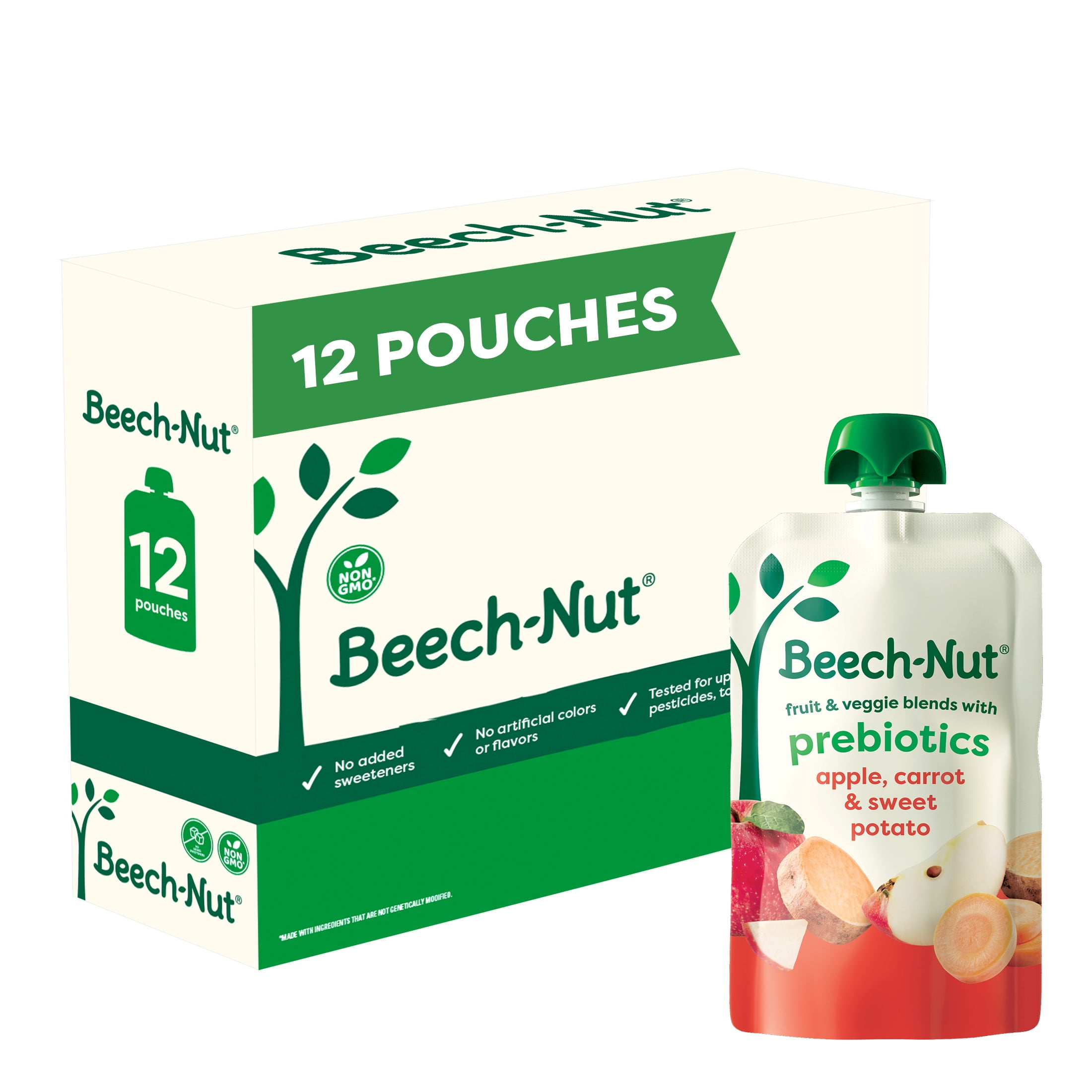 Beech-Nut Prebiotic Fiber Stage 4 Toddler Food, Carrot Apple Sweet Potato, 3.5oz (12 Pack)