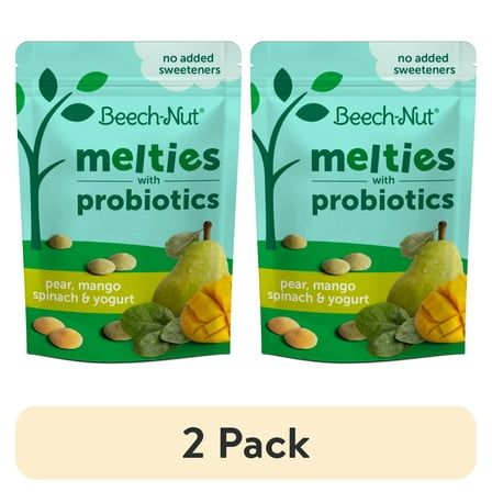 (2 pack) Beech-Nut Probiotic Melties Pear Mango Spinach Yogurt Melts Baby & Toddler Snack, 1oz Bag
