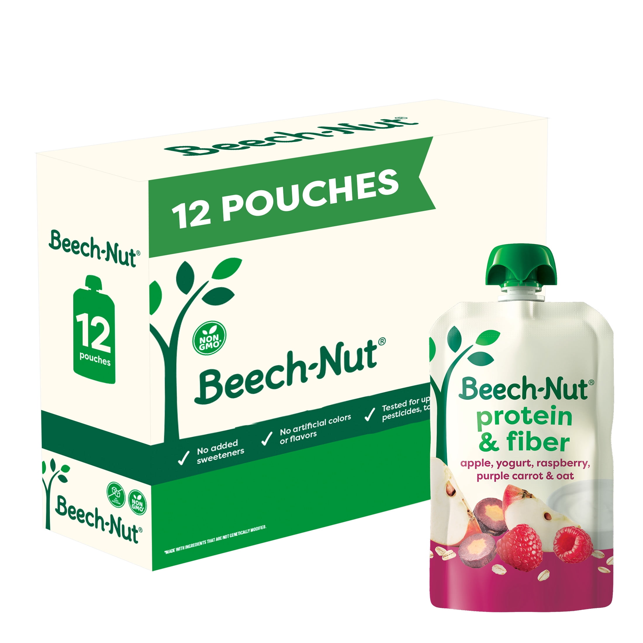Beech-Nut Protein & Fiber Stage 4 Toddler Food, Apple Yogurt Raspberry Carrot Oat, 3.5oz (12 Pack)