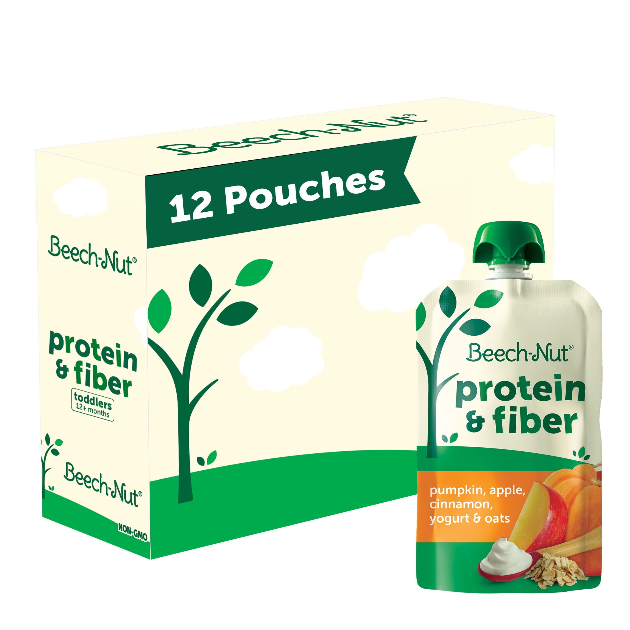 Beech-Nut Protein & Fiber Stage 4 Toddler Food, Pumpkin Apple Cinnamon Yogurt Oat, 3.5oz (12 Pack)