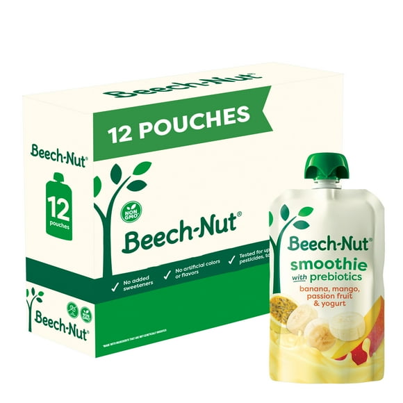 Beech-Nut Smoothie + Prebiotics for Toddlers, Banana Mango Psn Fruit Yogurt, 3.5oz, 12pk