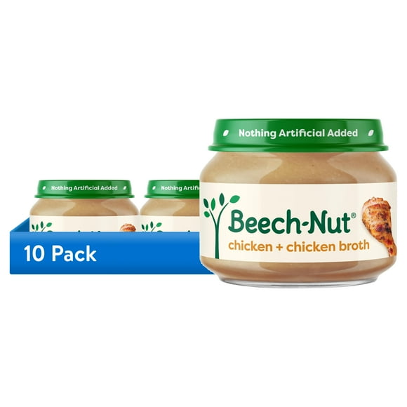 (10 pack) Beech-Nut Stage 1 Baby Food, Chicken & Chicken Broth, 2.5 oz Jar