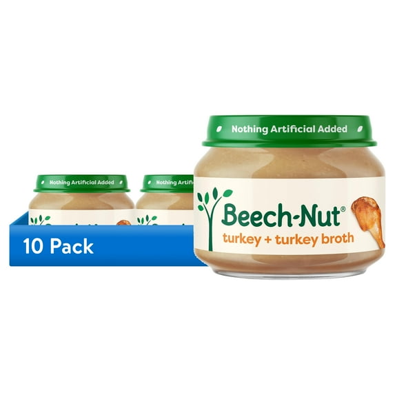 (10 pack) Beech-Nut Stage 1 Baby Food, Turkey & Turkey Broth, 2.5 oz Jar