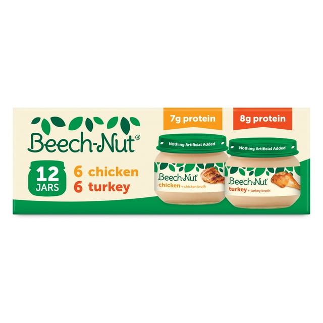 Beech-Nut Stage 1 Meat Baby Food Variety Pack, Chicken & Turkey, 2.5 oz Jar (12 Pack)