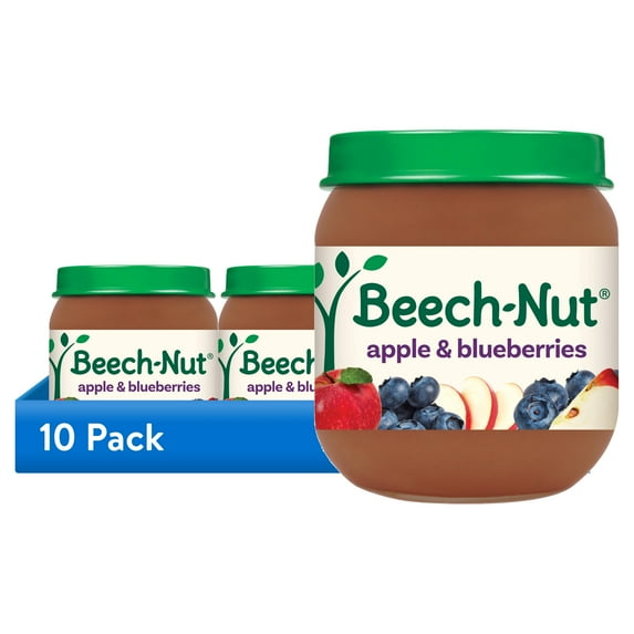 (10 pack) Beech-Nut Stage 2 Baby Food, Apple & Blueberries, 4 oz Jar
