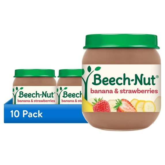 (10 pack) Beech-Nut Stage 2 Baby Food, Banana & Strawberries, 4 oz Jar