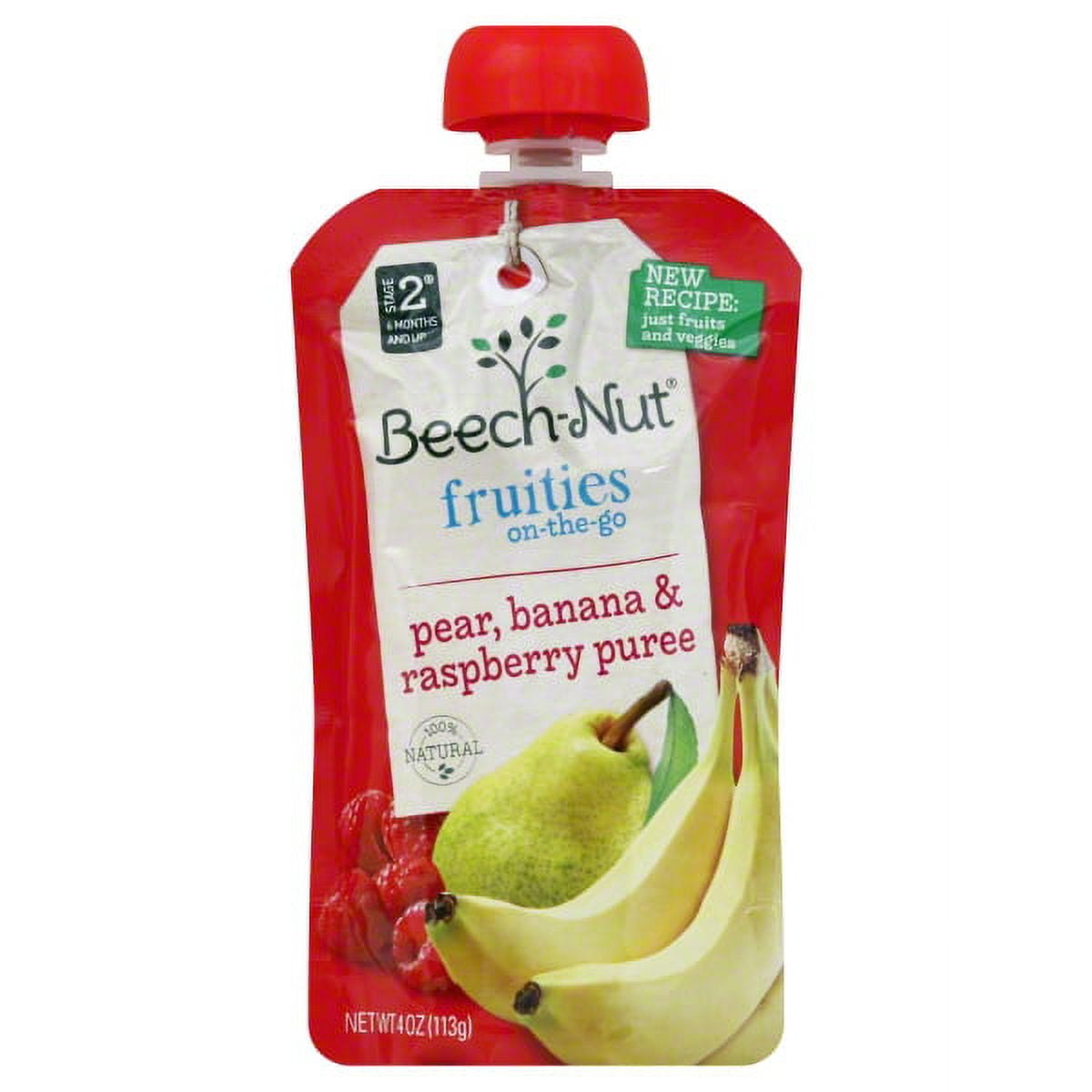 Beech-Nut Stage 4 Fruities On-The-Go Pear, Banana & Raspberry Puree Baby Food, 4 oz