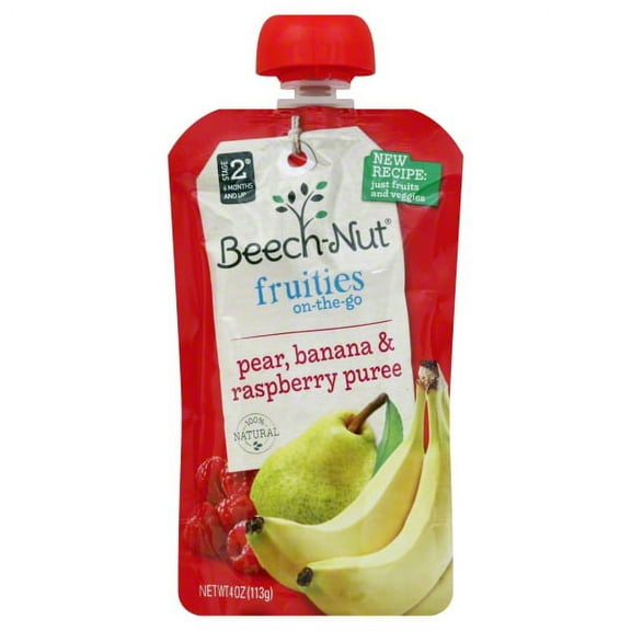 Beech-Nut Stage 4 Fruities On-The-Go Pear, Banana & Raspberry Puree Baby Food, 4 oz