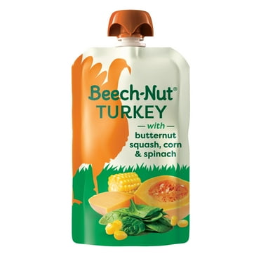 Beech-Nut Turkey Stage 2 Baby Food, Turkey Butternut Squash Corn & Spinach, Puree Meat Baby Food Pouch, 3.5 oz Pouch