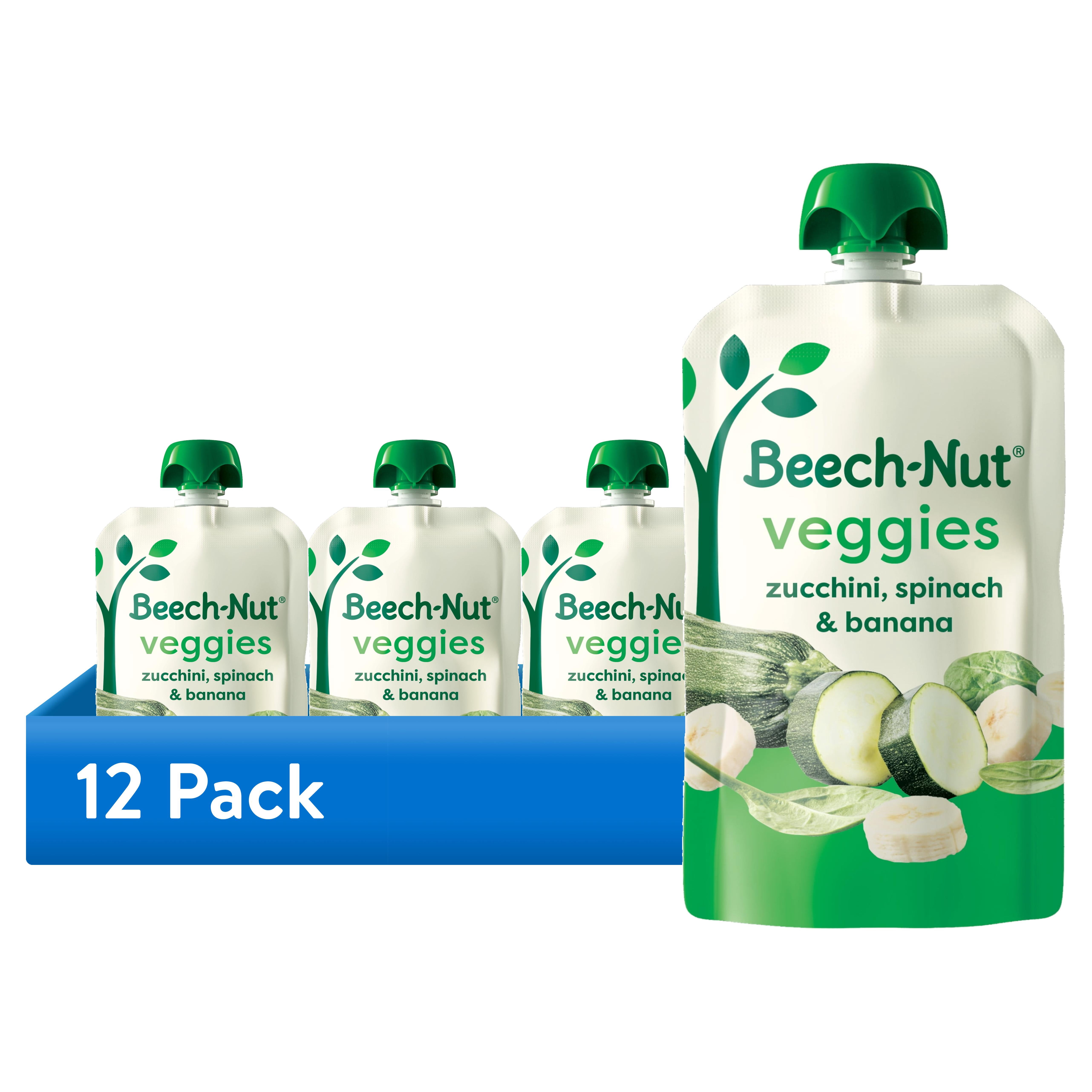 (12 pack) Beech-Nut Veggies Stage 2 Baby Food, Zucchini Spinach & Banana, 3.5 oz Pouch