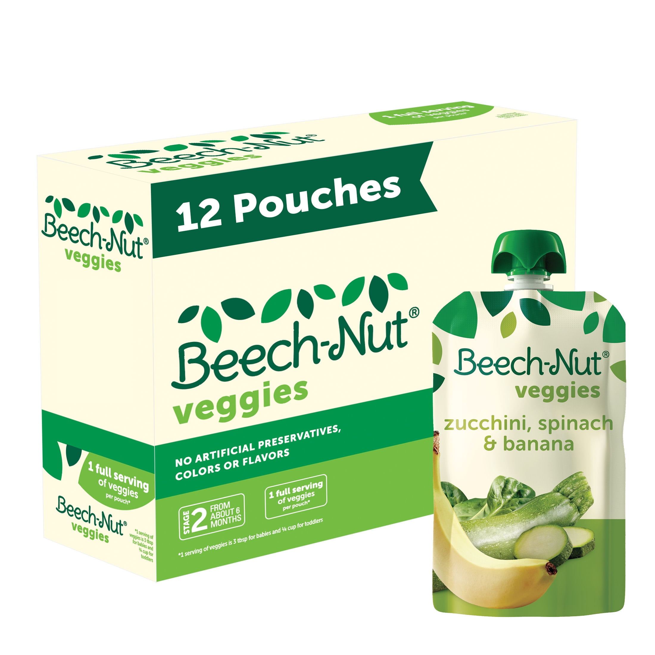 BEECH-NUT NUTRITION Beech-Nut Veggies Stage 2 Baby Food, Zucchini Spinach & Banana, 3.5 oz Pouch (12 Pack)