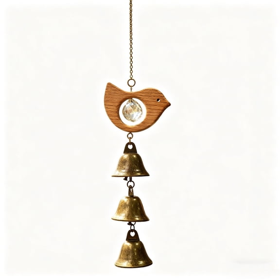 Beech Wood Crystal Bell Wind Chime Copper Tone Delicate Hanging Ornament Clear Pleasant Sound Relaxing Ambience Decor Pendant For Garden Indoor Wall Decor