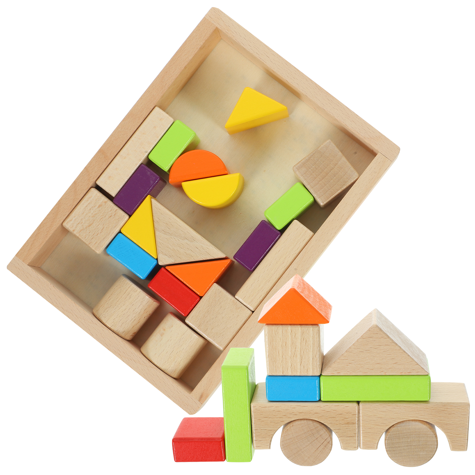 Beech Wood Shape Cognitive Block Stacking Early Education Educational