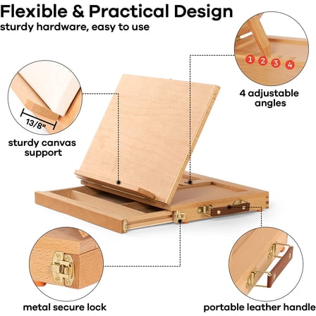 Beech Wood Tabletop Easel - Adjustable Portable Sketch Box with Storage Drawer & Palette for Artists