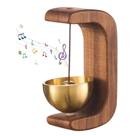 Beech Wooden Door Chime with Brass Bell, Dopamine Door Bell for Home, Self-Adhesive Doorbell, Serene Acoustic for Home & Shop, Shopkeepers Door Chime, Ideal Housewarming Gift (Light-Brown)