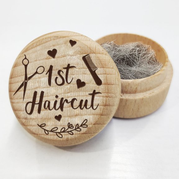 Beech Wooden Engraved My First Curl Box for Baby Shower Birthday Party Tool 5x3.6cm