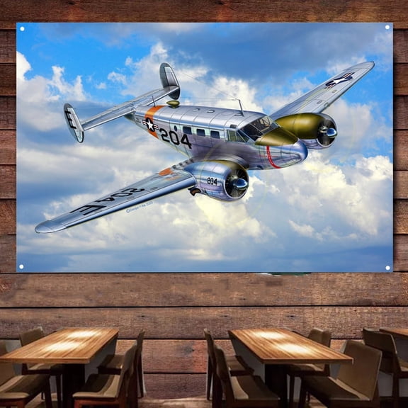 Beechcraft Model Fighter Picture Wall Flag, Wall Art Wall Decor Tapestry Military Fighter Jet Poster Canvas Banner Artwork With 4 Metal Ring Buckles Ready to Hang 38" x 57"