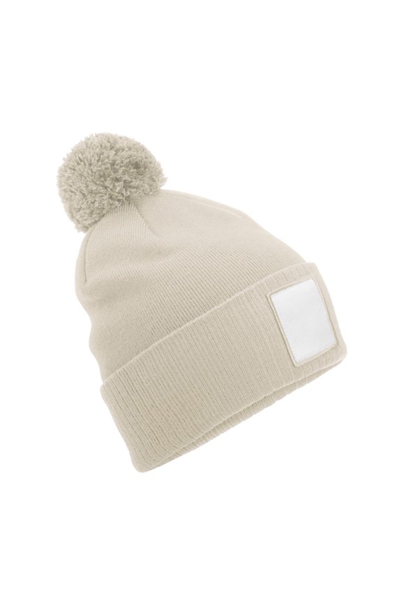 Pom Pom Appliqué Patch Beanie