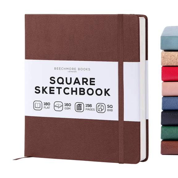 Beechmore Books Square Mixed Media Sketchbook - 8"x8" Professional Art Journal, 160 GSM / 98 lb Ivory Paper, Perforated Pages, Vegan Leather Hardcover, Lay-Flat Design for Drawing & Doodling