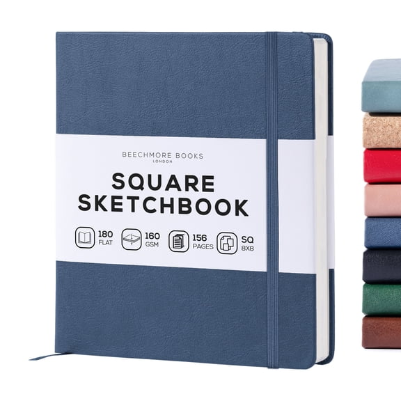 Beechmore Books Square Mixed Media Sketchbook - 8"x8" Professional Art Journal, 160 GSM / 98 lb Ivory Paper, Perforated Pages, Vegan Leather Hardcover, Lay-Flat Design for Drawing & Doodling