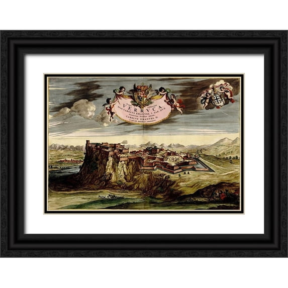 Beeck, Anna 32x23 Black Ornate Wood Framed with Double Matting Museum Art Print Titled - Turin or Torino and Its Envisons 1700